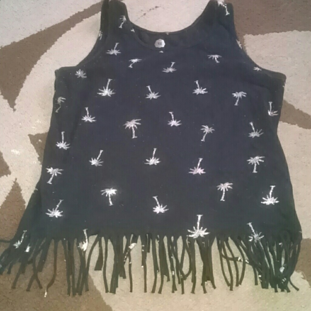 Black palm tree flare tank top